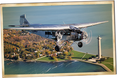 City of Port Clinton Ford Tri-Motor Flying Over the Perry Monument and Lake Erie Islands